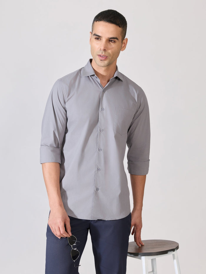 Valerius - Trim Fit Poplin Shirt - Grey