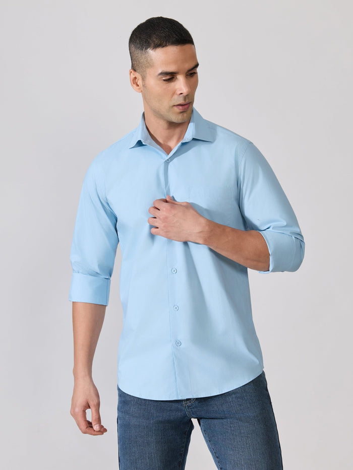 Valerius - Trim Fit Poplin Shirt - Light Blue