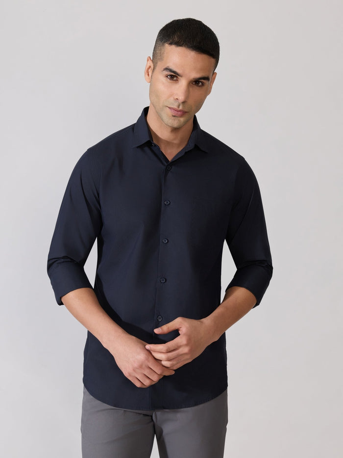 Valerius - Trim Fit Poplin Shirt - Navy Blue