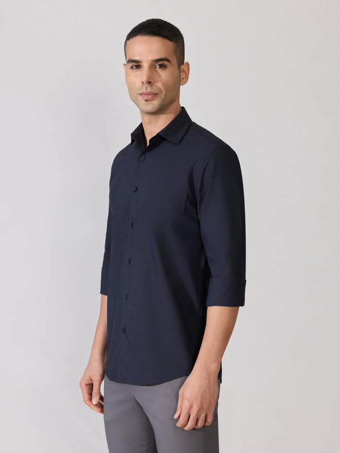Valerius - Trim Fit Poplin Shirt - Navy Blue
