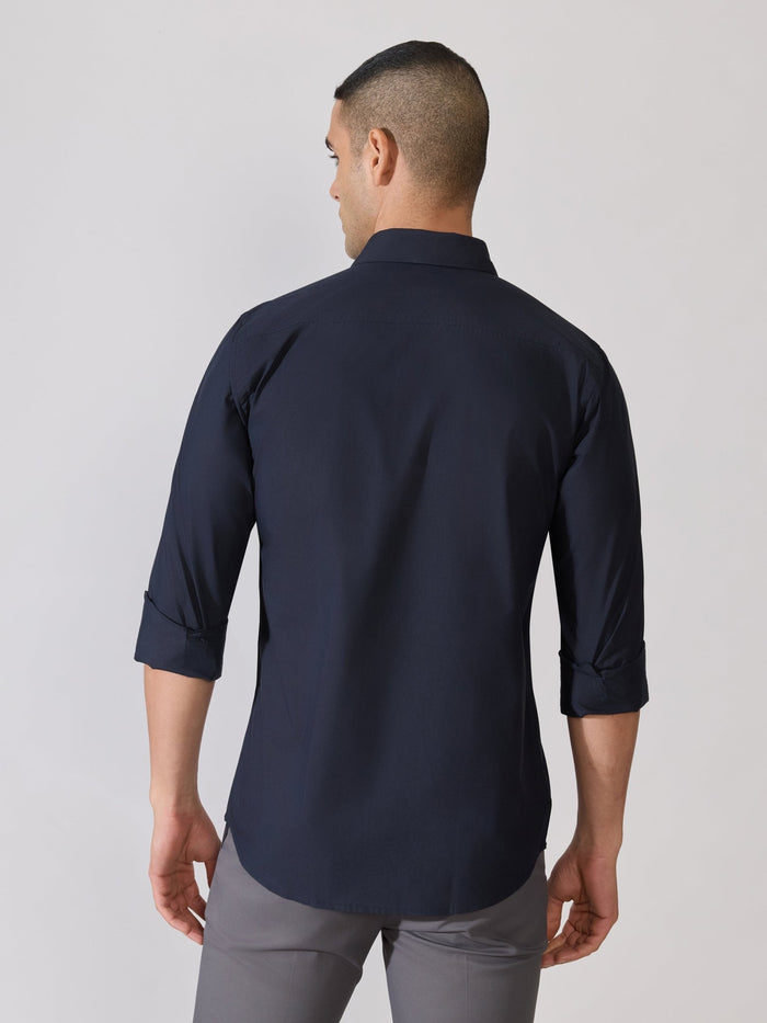 Valerius - Trim Fit Poplin Shirt - Navy Blue