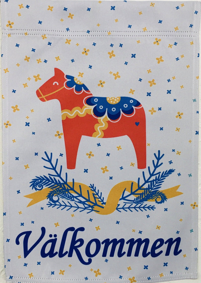 Välkommen Dala horse garden flag