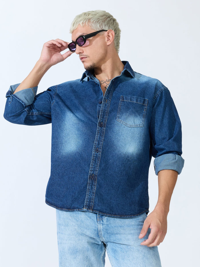 Vapor Wave - Frost Wash Denim Shirt - Blue