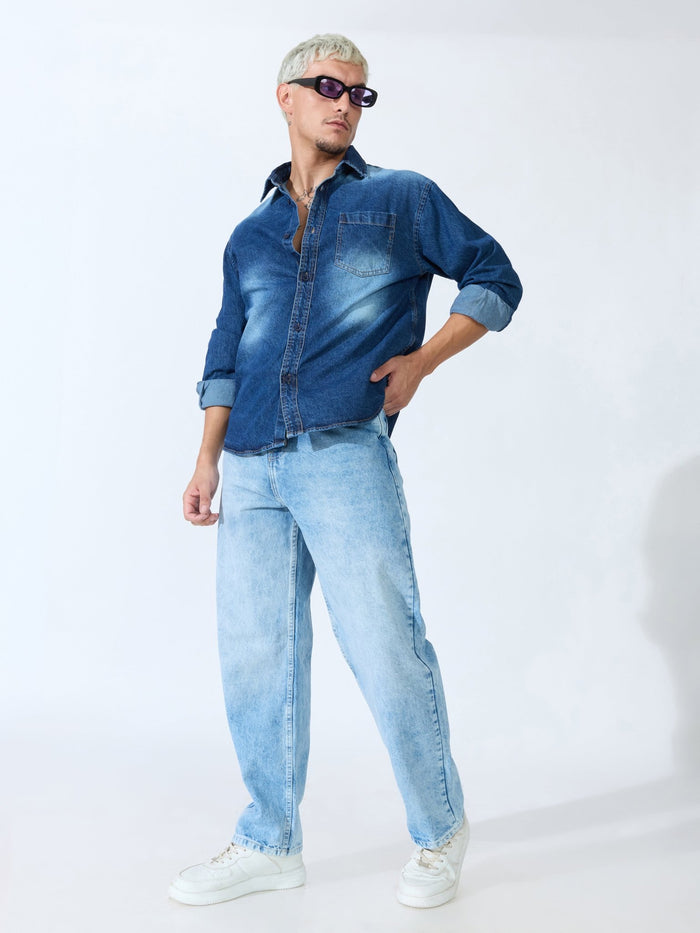Vapor Wave - Frost Wash Denim Shirt - Blue