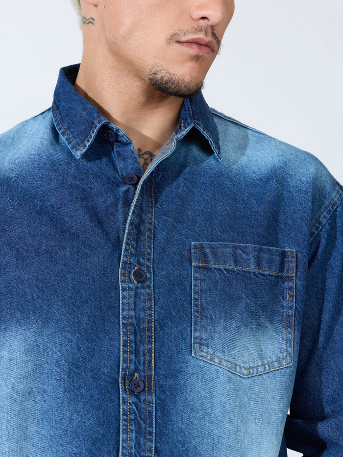 Vapor Wave - Frost Wash Denim Shirt - Blue