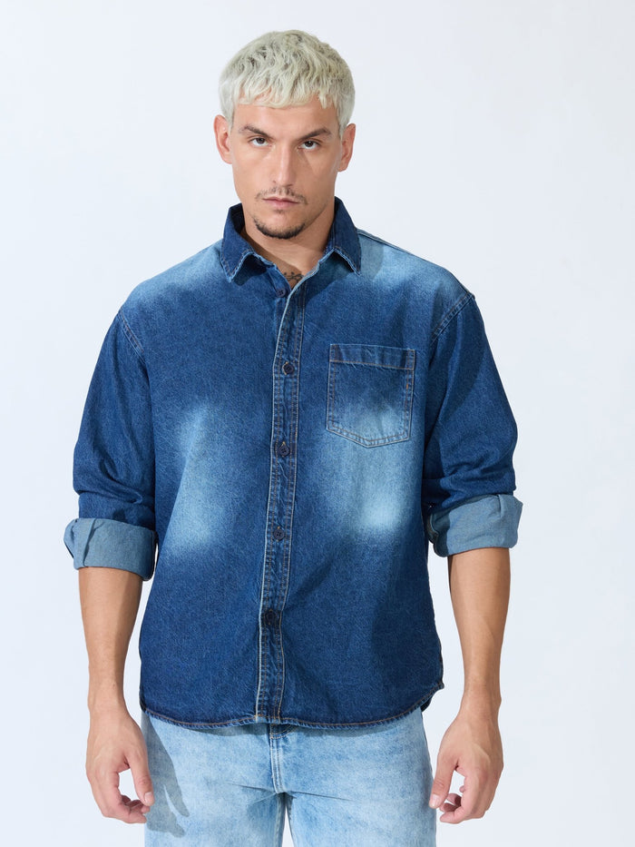 Vapor Wave - Frost Wash Denim Shirt - Blue