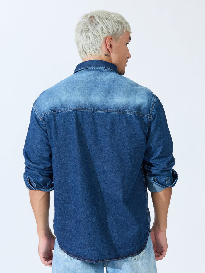 Vapor Wave - Frost Wash Denim Shirt - Blue