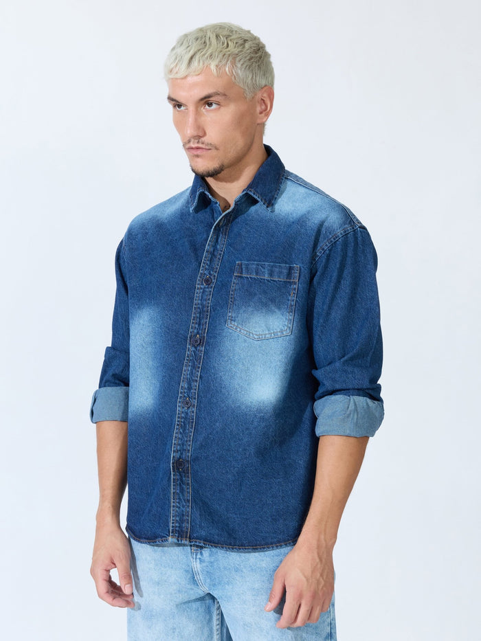 Vapor Wave - Frost Wash Denim Shirt - Blue