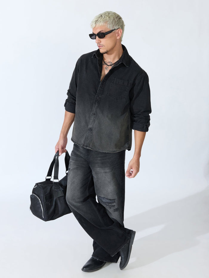 Vapor Wave - Ombre Denim Shirt - Black