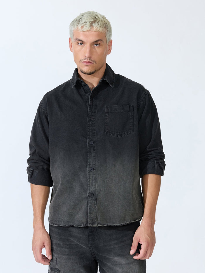 Vapor Wave - Ombre Denim Shirt - Black