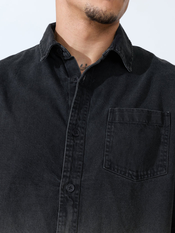 Vapor Wave - Ombre Denim Shirt - Black