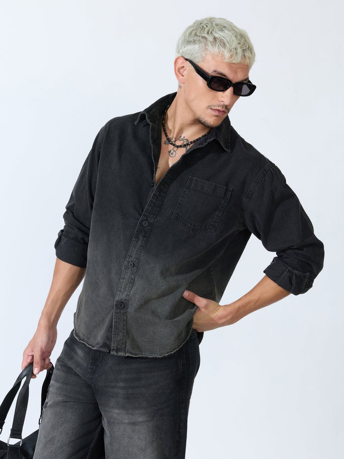 Vapor Wave - Ombre Denim Shirt - Black