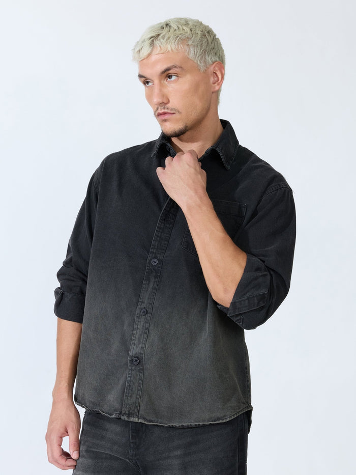 Vapor Wave - Ombre Denim Shirt - Black
