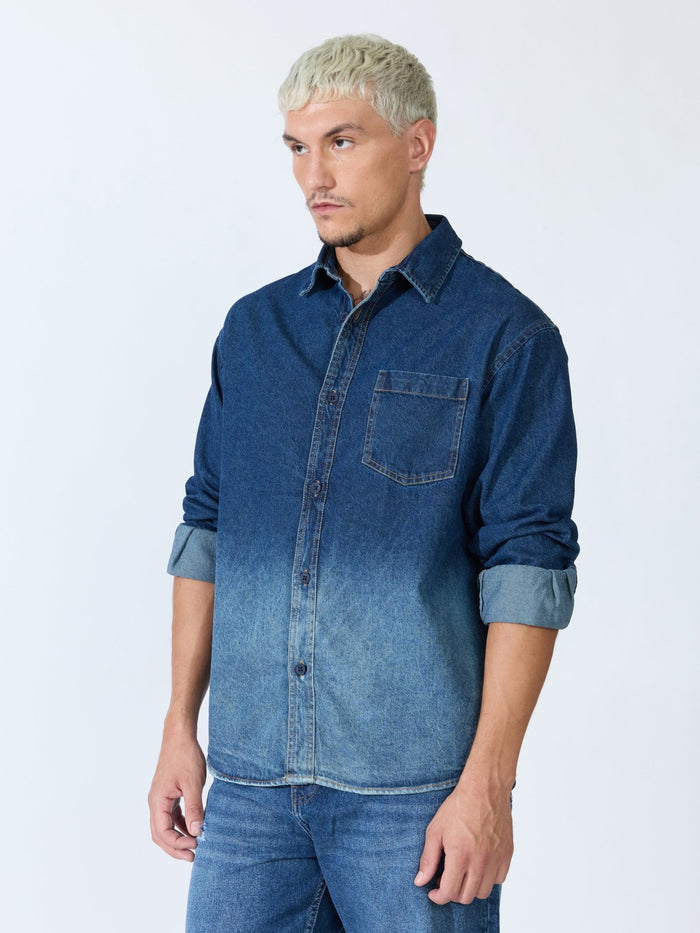 Vapor Wave - Ombre Denim Shirt - Blue