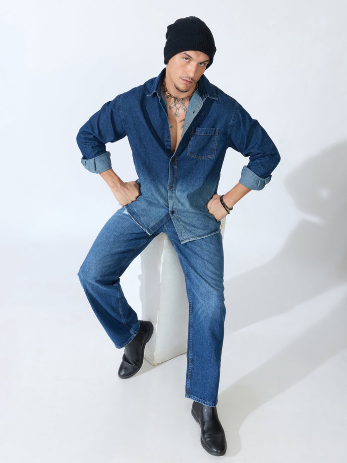 Vapor Wave - Ombre Denim Shirt - Blue