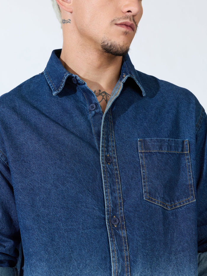 Vapor Wave - Ombre Denim Shirt - Blue