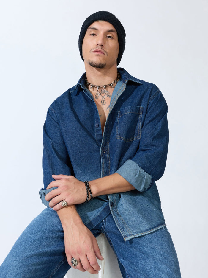 Vapor Wave - Ombre Denim Shirt - Blue