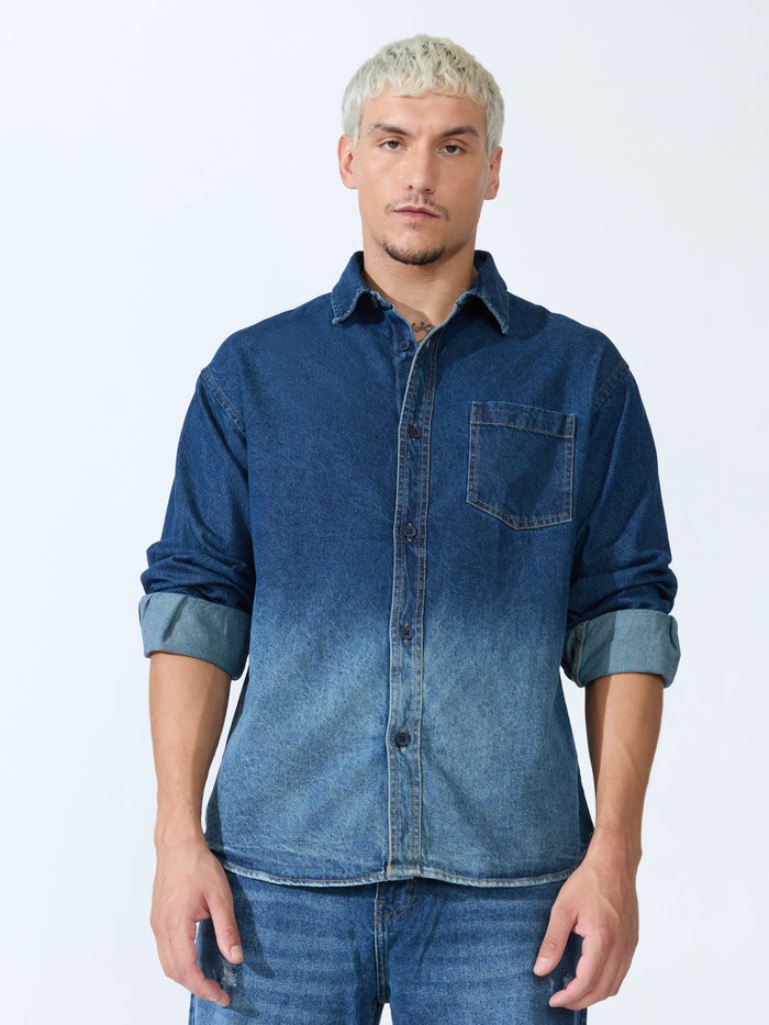 Vapor Wave - Ombre Denim Shirt - Blue