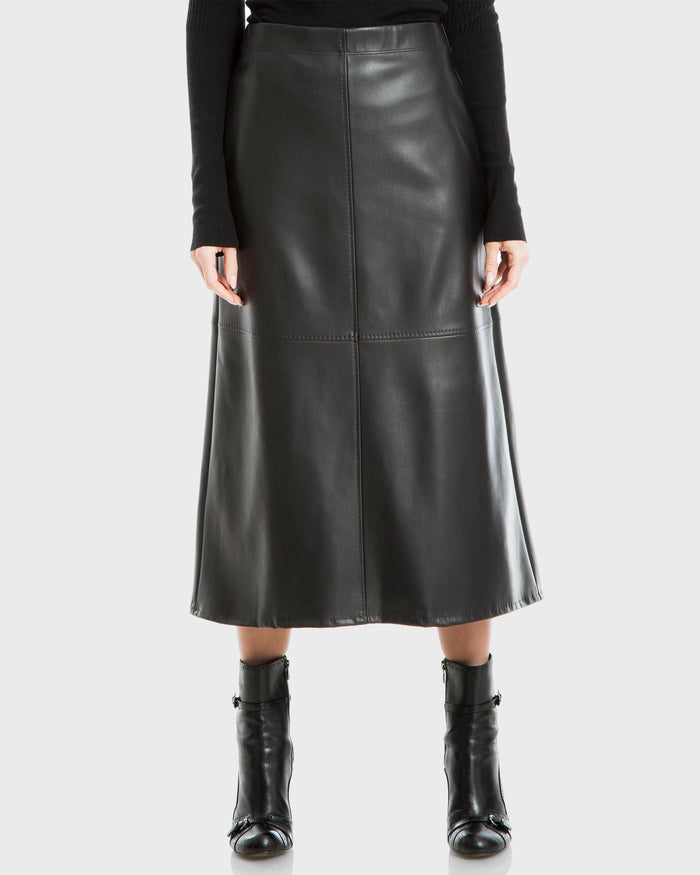 Black $|& Max Studio Vegan Leather Midi Skirt - VOF Detail