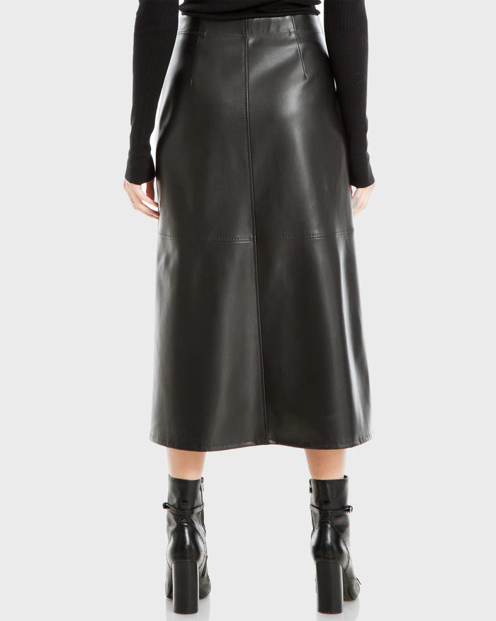 Black $|& Max Studio Vegan Leather Midi Skirt - Hanger Side