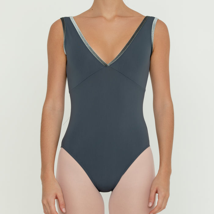 Velvet Trim Leotard GUNMETAL