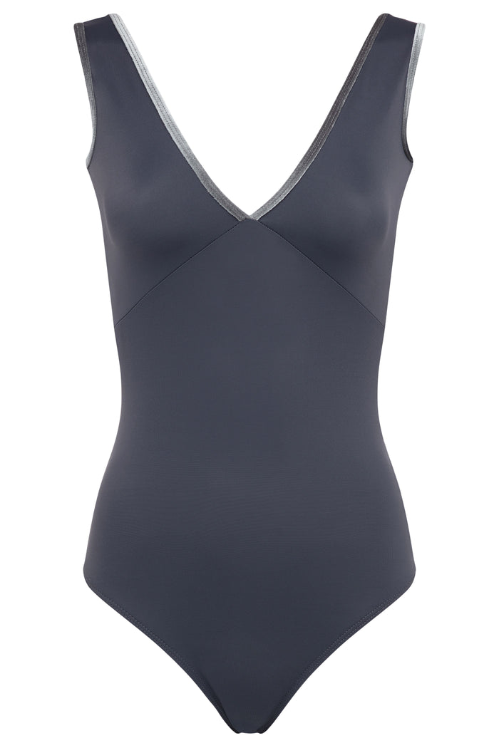 Velvet Trim Leotard GUNMETAL