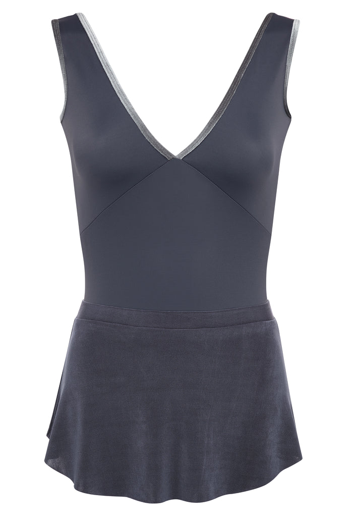 Velvet Trim Leotard GUNMETAL