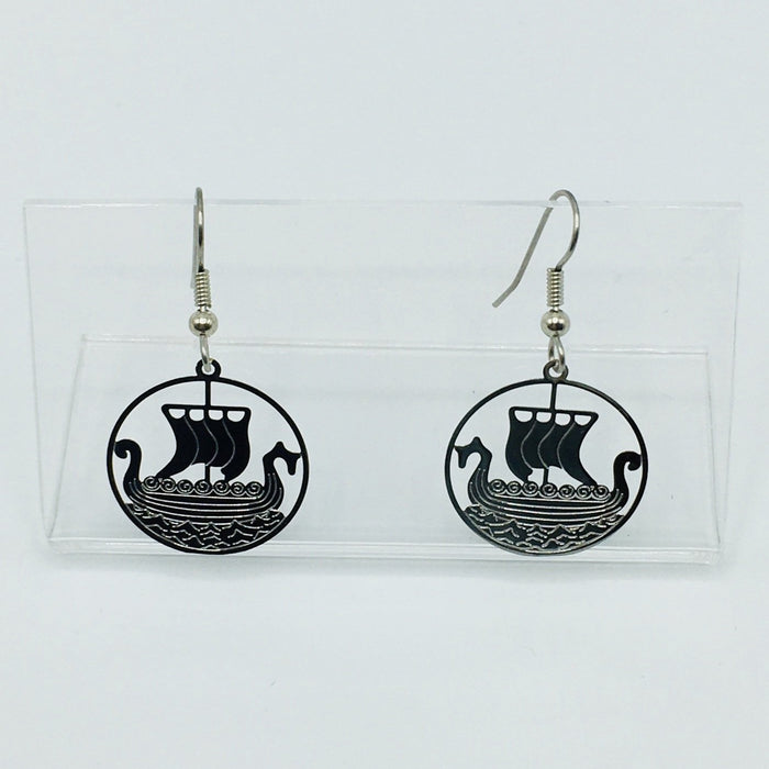 Viking Ship Silver finish Earrings