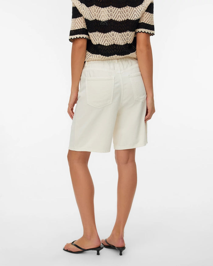 Ecru $|& Vero Moda Villa Denim Bermuda Short - Hanger Side