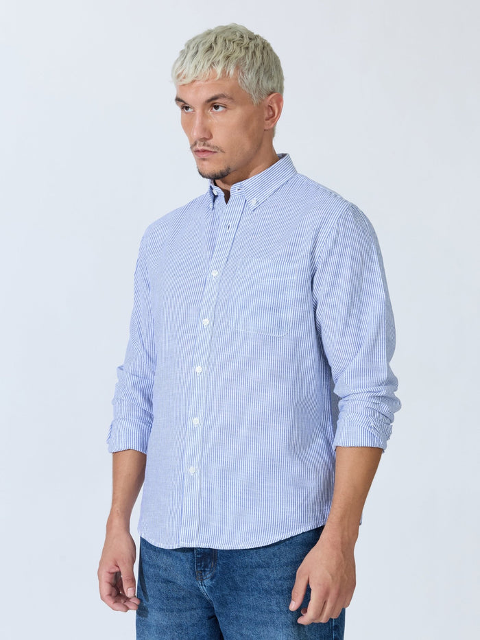 Vodo - Linen Micro Stripe Shirt - Blue
