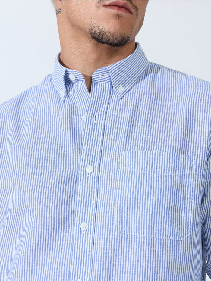Vodo - Linen Micro Stripe Shirt - Blue