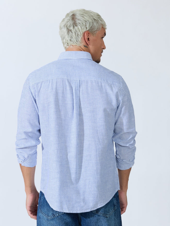 Vodo - Linen Micro Stripe Shirt - Blue