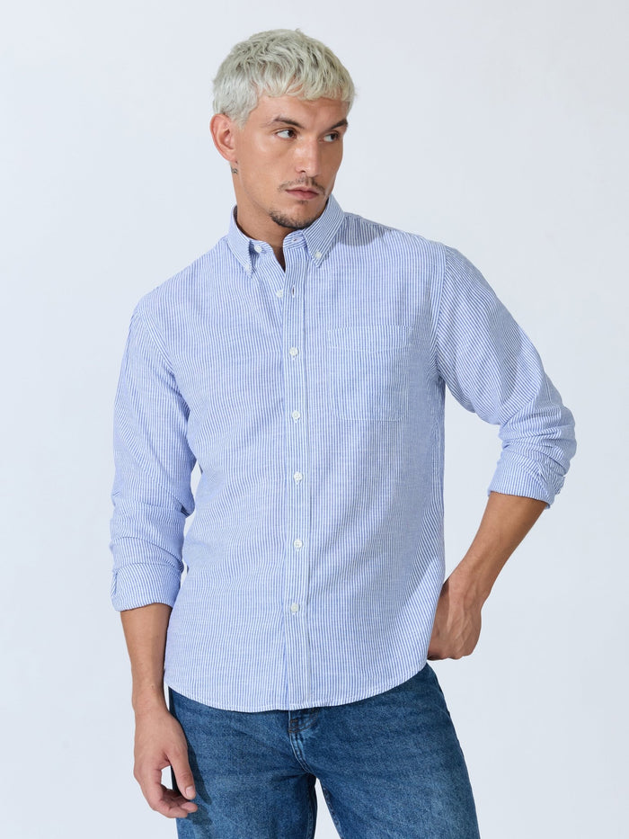 Vodo - Linen Micro Stripe Shirt - Blue