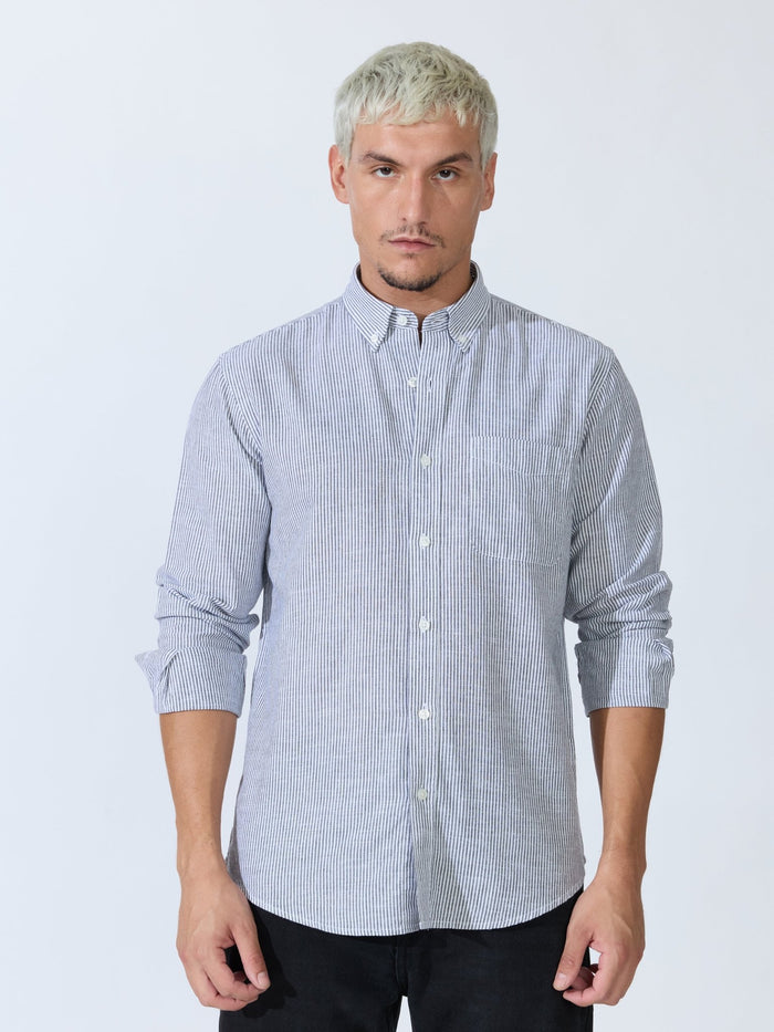 Vodo - Linen Micro Stripe Shirt - Grey