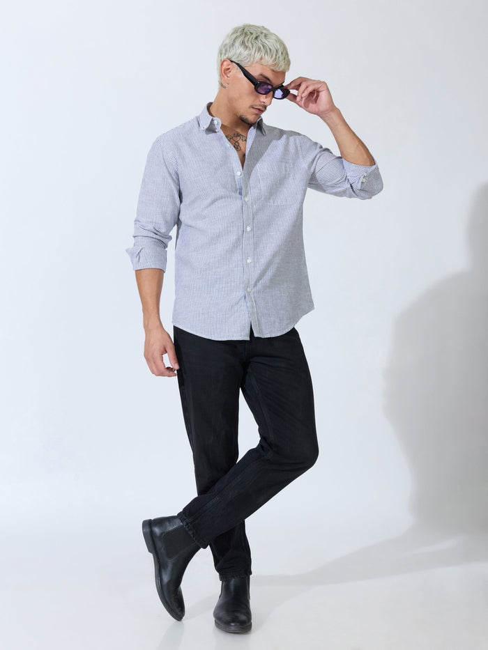 Vodo - Linen Micro Stripe Shirt - Grey