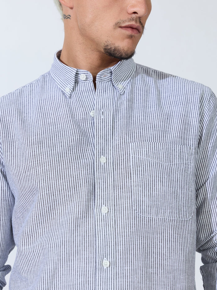 Vodo - Linen Micro Stripe Shirt - Grey