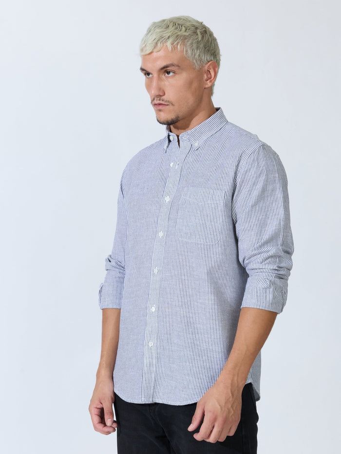 Vodo - Linen Micro Stripe Shirt - Grey
