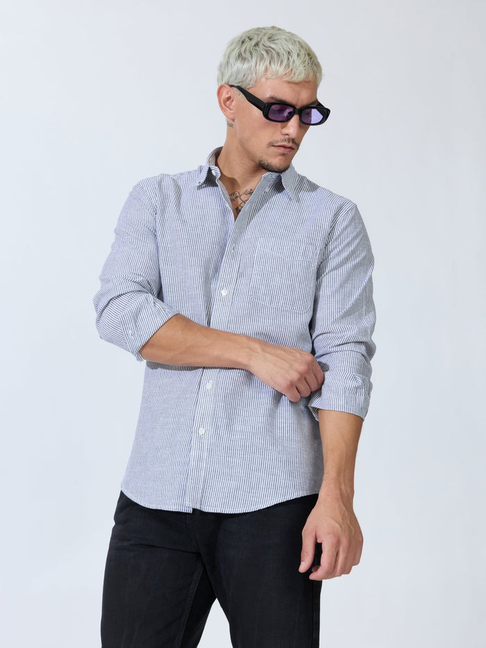 Vodo - Linen Micro Stripe Shirt - Grey