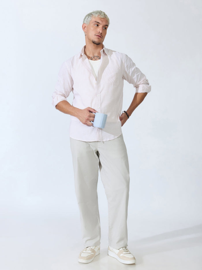 Vodo - Linen Micro Stripe Shirt - Light Beige