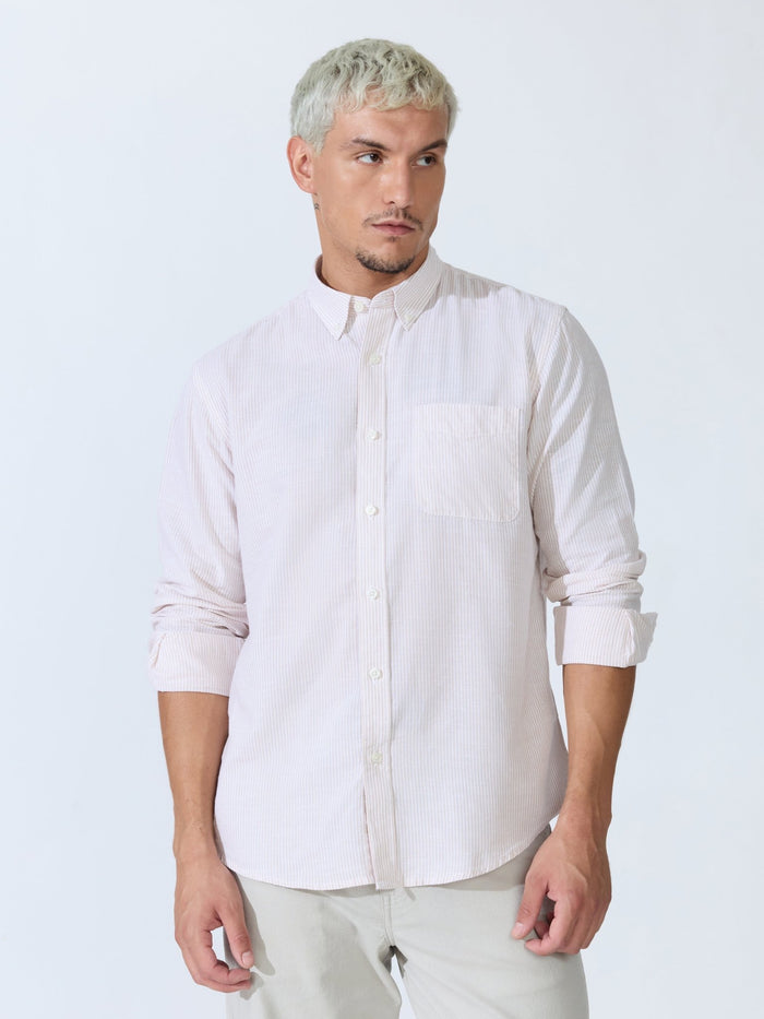 Vodo - Linen Micro Stripe Shirt - Light Beige