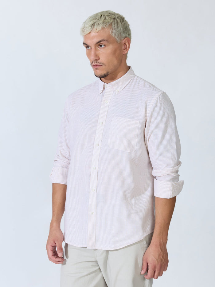 Vodo - Linen Micro Stripe Shirt - Light Beige