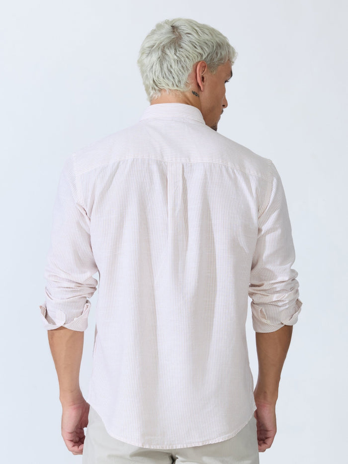 Vodo - Linen Micro Stripe Shirt - Light Beige