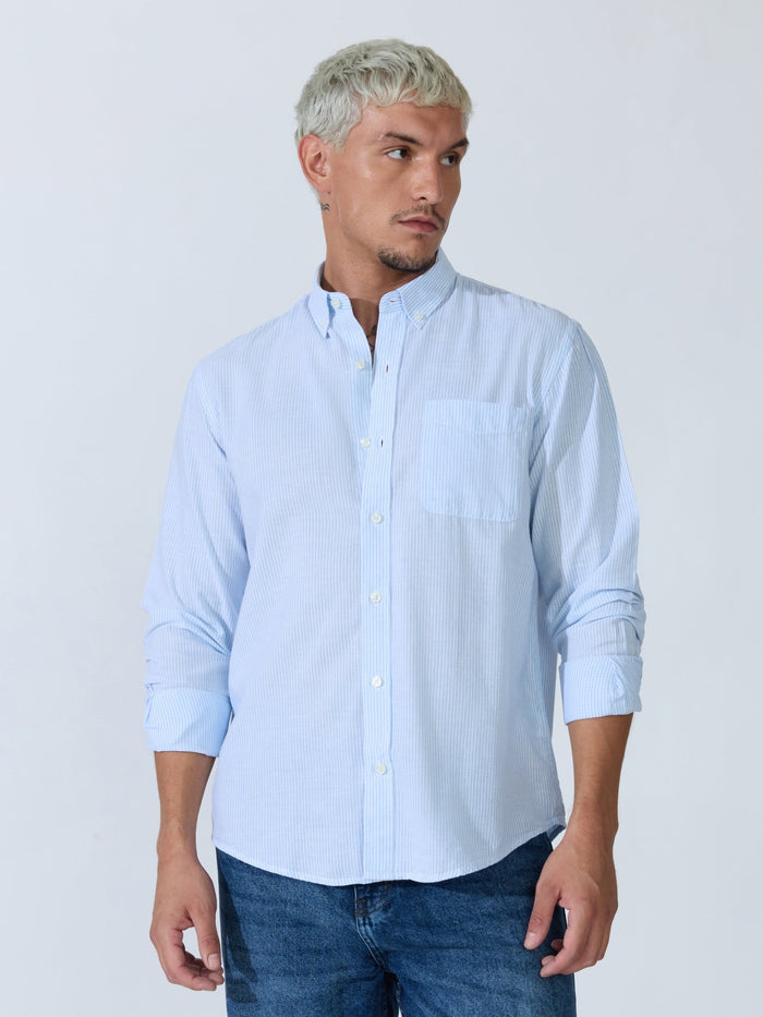 Vodo - Linen Micro Stripe Shirt - Light Blue