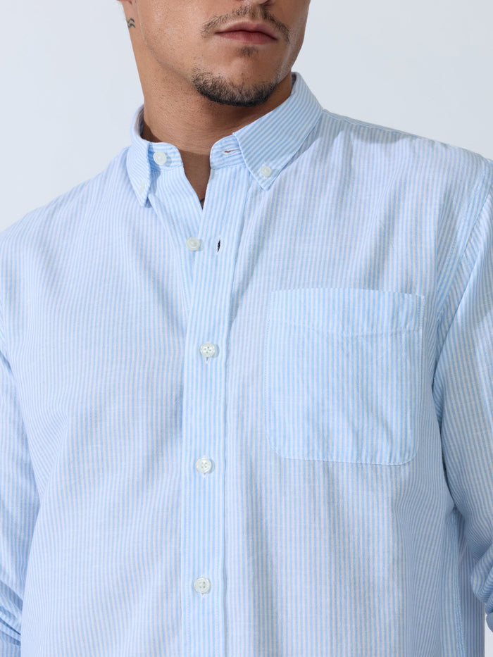 Vodo - Linen Micro Stripe Shirt - Light Blue