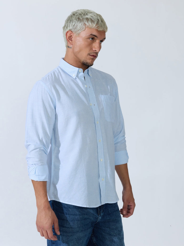 Vodo - Linen Micro Stripe Shirt - Light Blue