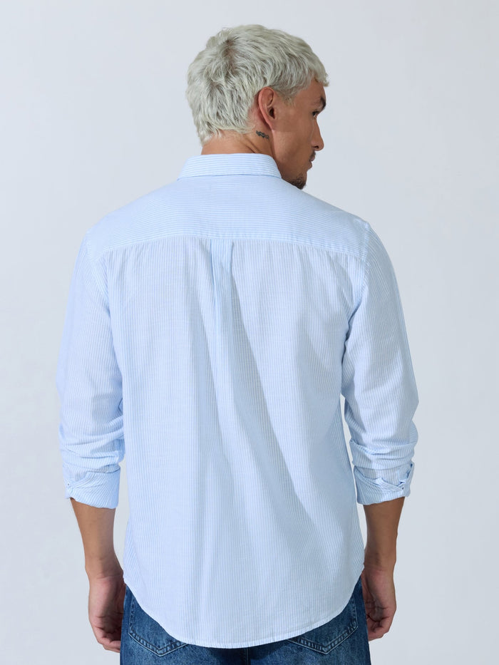 Vodo - Linen Micro Stripe Shirt - Light Blue