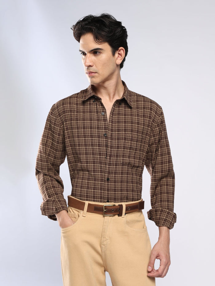 Vololo - Relaxed Fit Checks Shirt - Brown