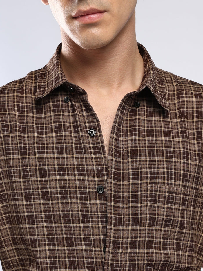 Vololo - Relaxed Fit Checks Shirt - Brown