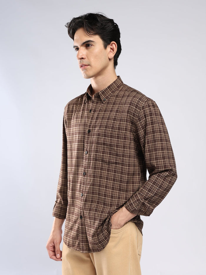 Vololo - Relaxed Fit Checks Shirt - Brown
