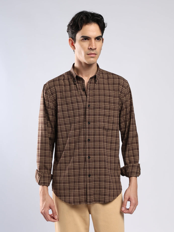 Vololo - Relaxed Fit Checks Shirt - Brown